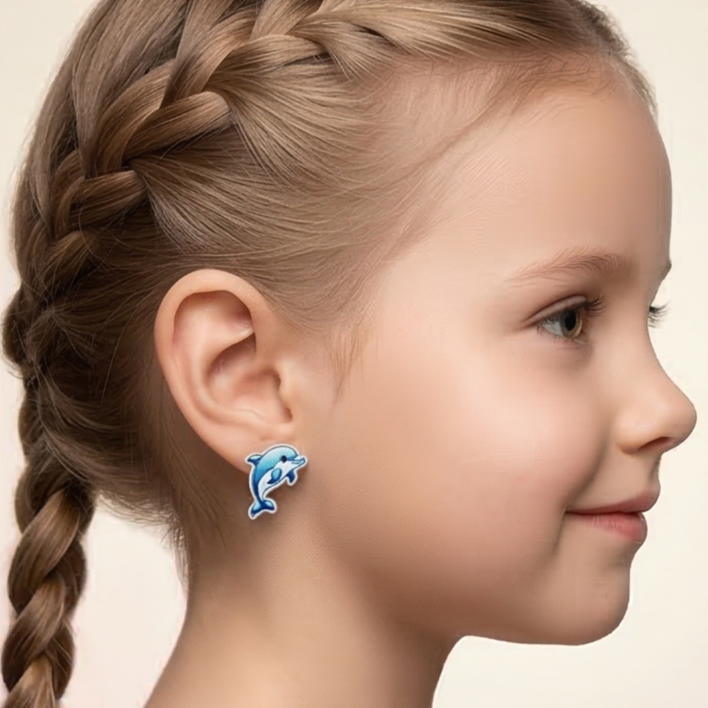 Playful Blue Dolphin: 925 Pure Kids Silver Earrings
