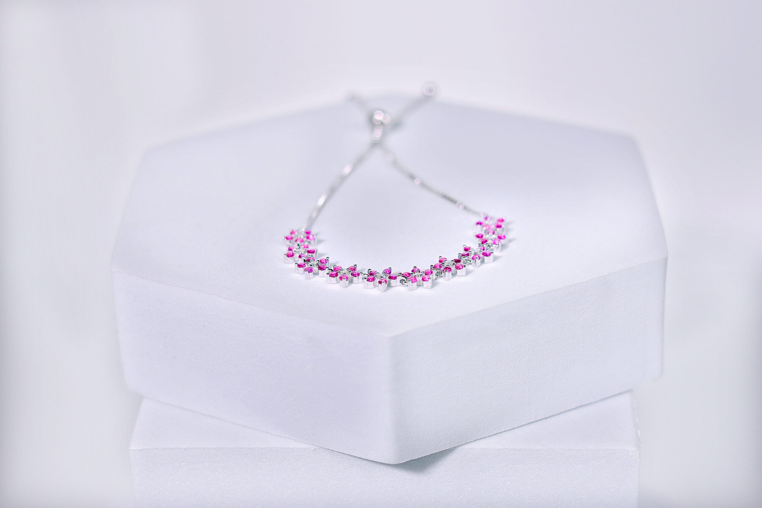 Mirabelle Pink Drape Silver & Stone Bracelet for womens – Pure 925 Silver