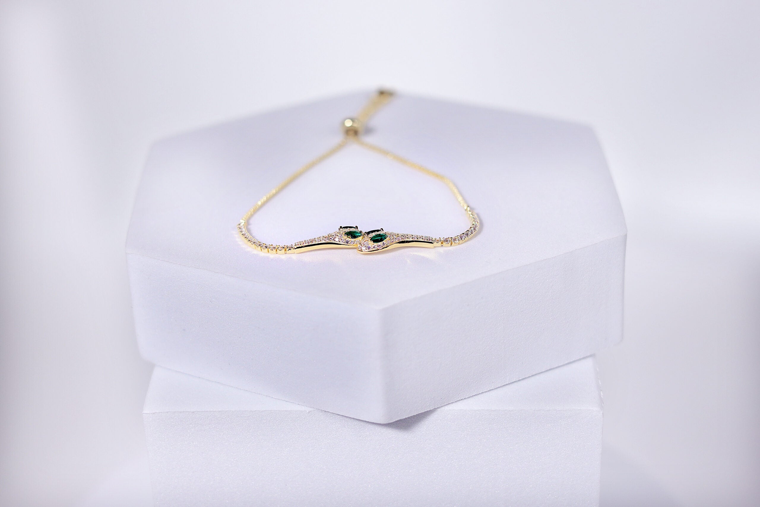 The Imperial Duo Serpents Golden & Stone Bracelet for womens – Pure 925 Silver