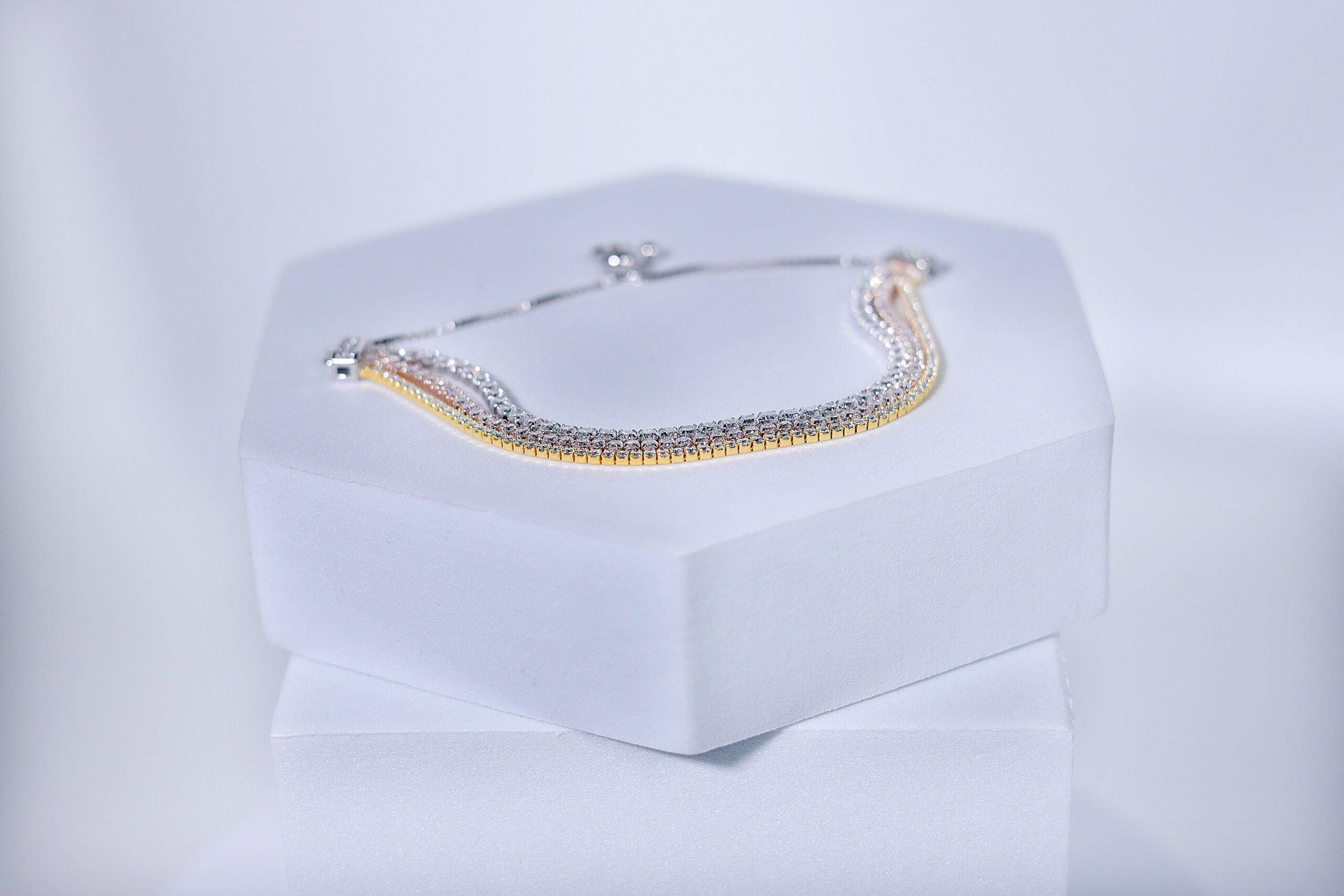 Étoile Glimmer Silver, Rose Gold & Golden Chain & Stone Bracelet for womens – Pure 925 Silver