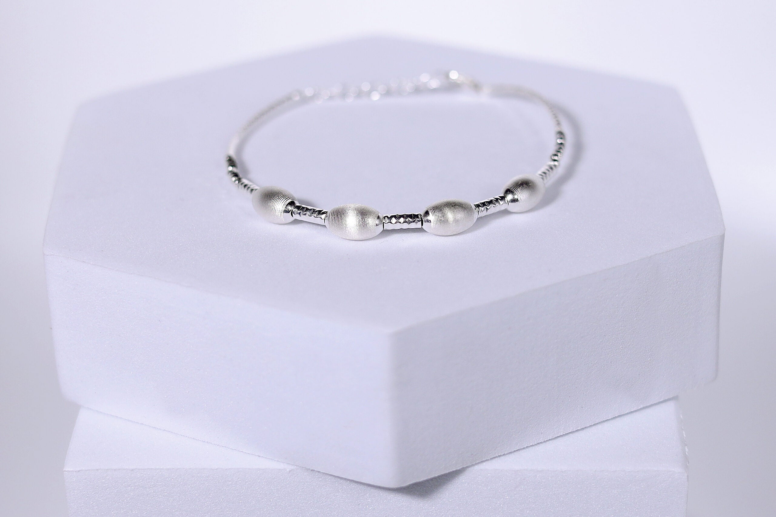 Satin Orbit Silver Bracelet for Women – Pure 925 Silver