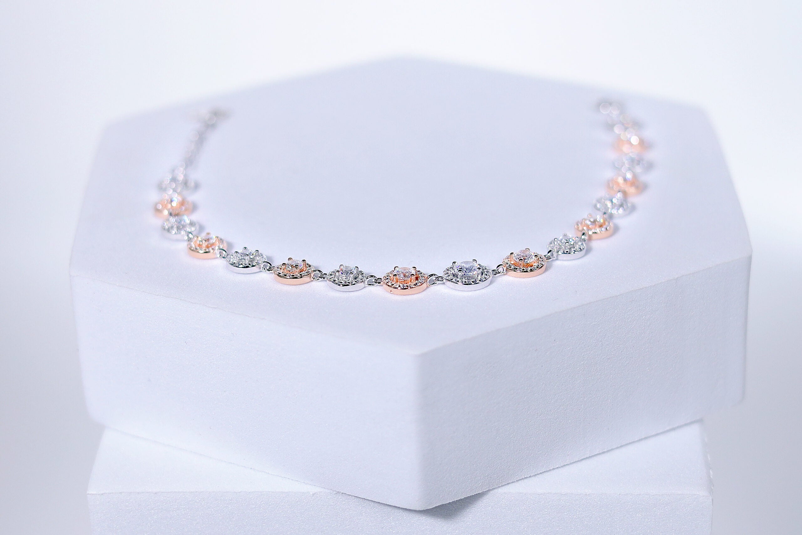 Celestia Crown Gem-encrusted round motifs Rose Gold, Silver & Stone Bracelet for womens – Pure 925 Silver