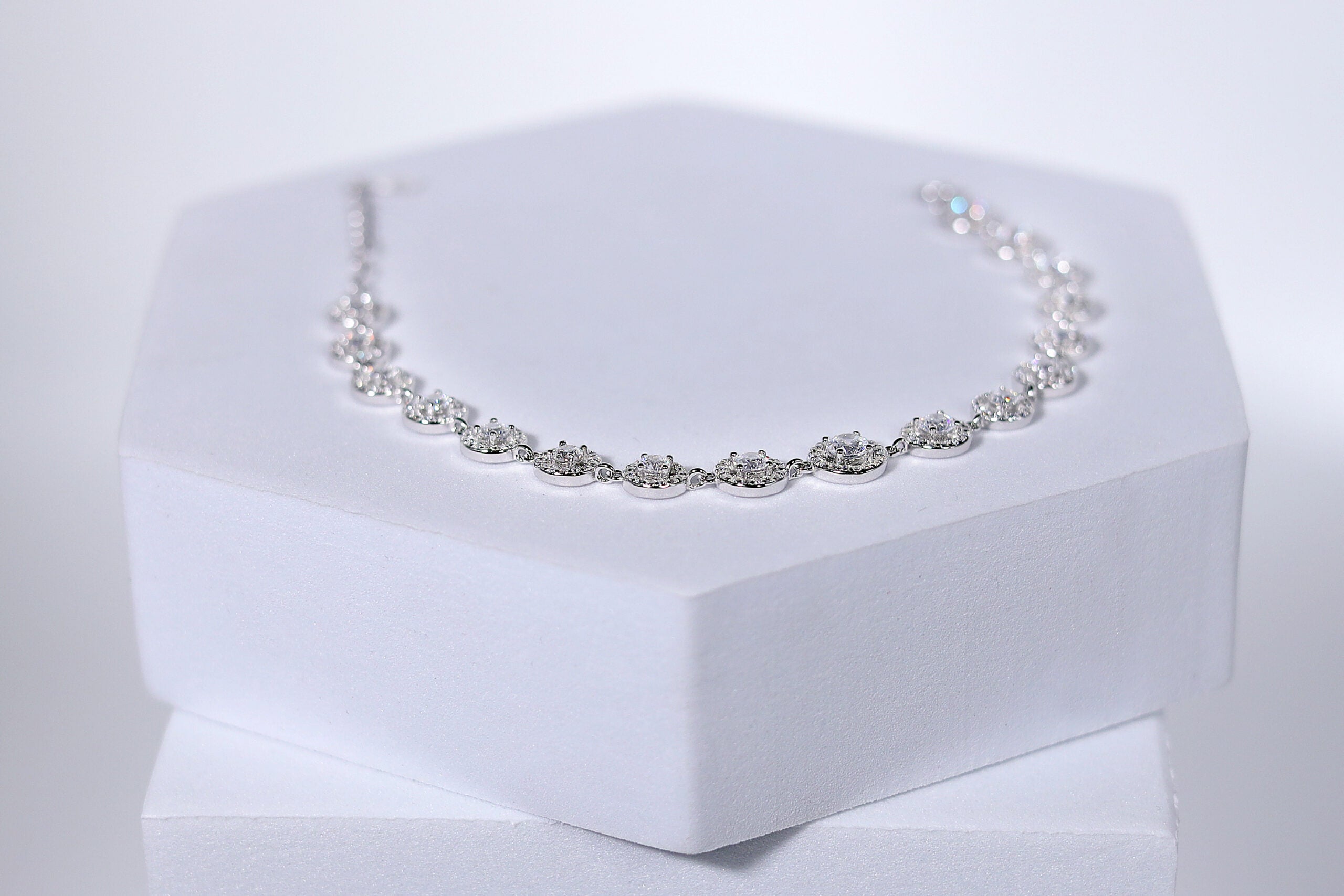 Celestia Crown Gem-encrusted round motifs Silver & Stone Bracelet for womens – Pure 925 Silver