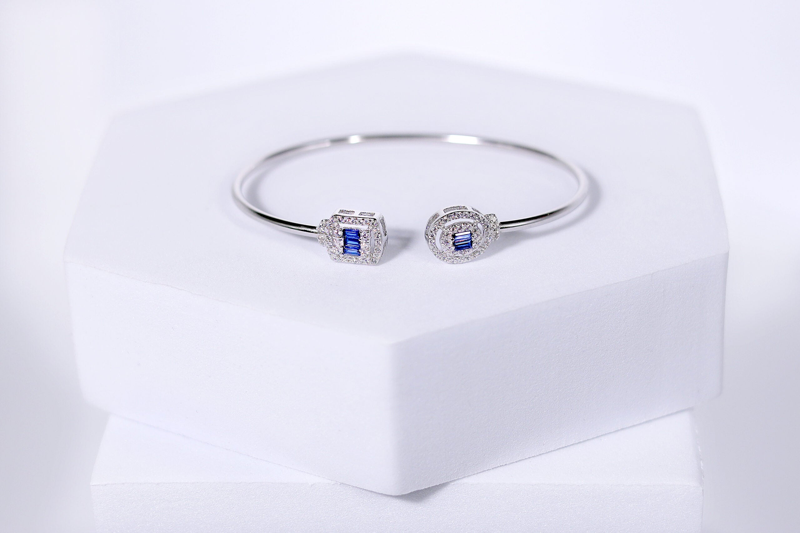 Bleu Sapphire Verge Silver & Stone Bracelet for womens – Pure 925 Silver