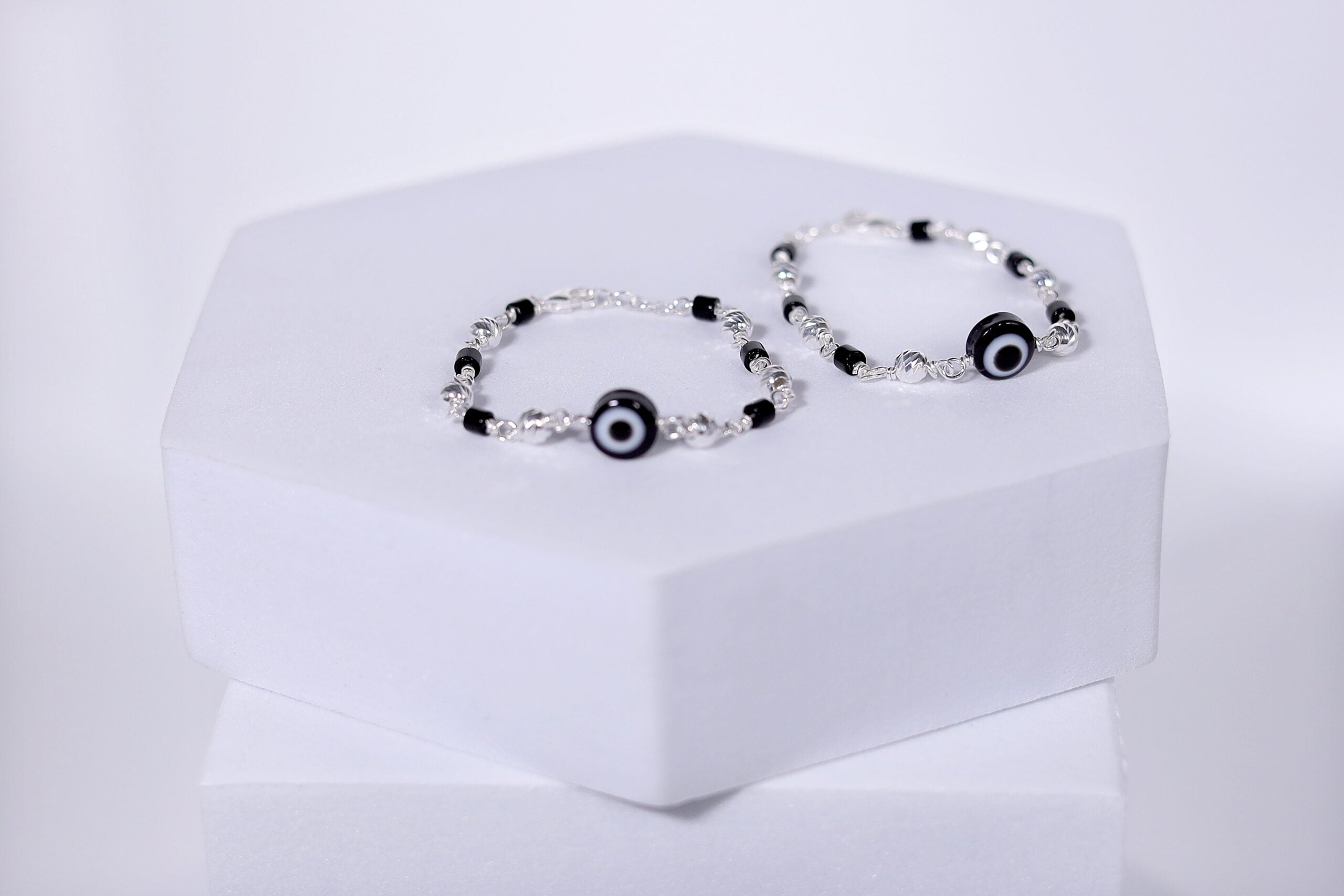 Black Evil Eye Cutiez Bracelet “Nazariya” for Kids (Pair-Set of Two) – Pure 925 Silver