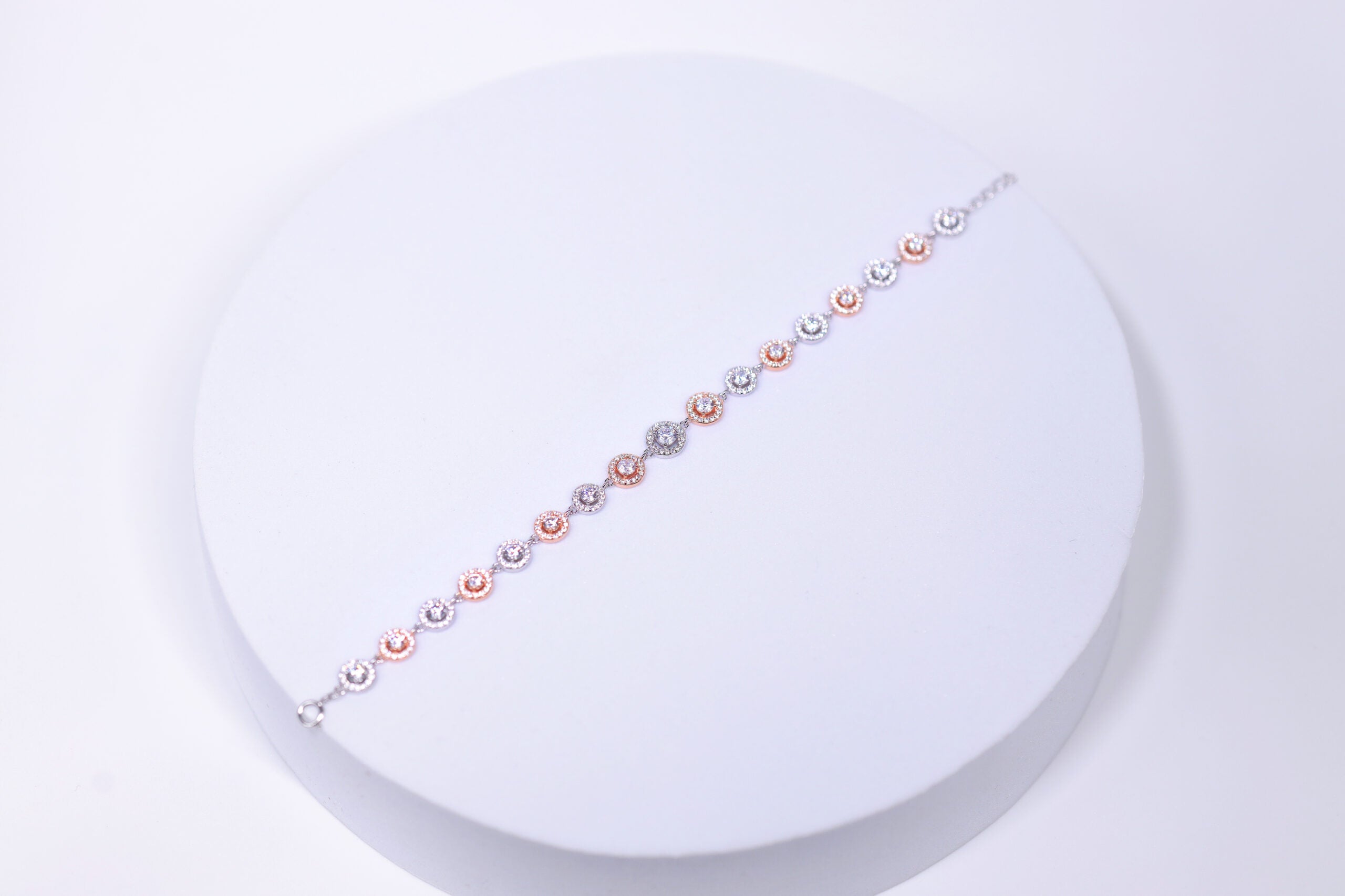 Celestia Crown Gem-encrusted round motifs Rose Gold, Silver & Stone Bracelet for womens – Pure 925 Silver