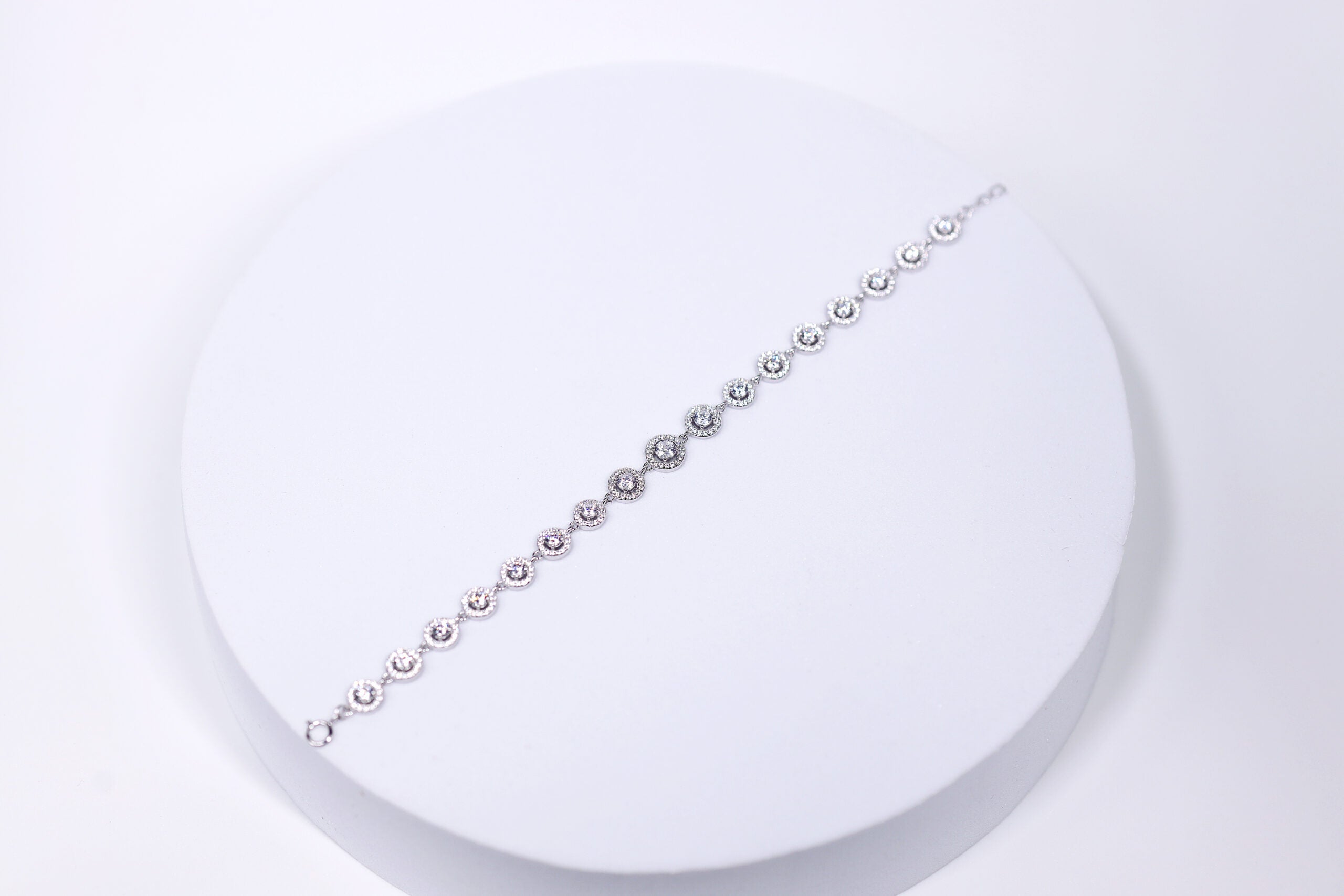 Celestia Crown Gem-encrusted round motifs Silver & Stone Bracelet for womens – Pure 925 Silver