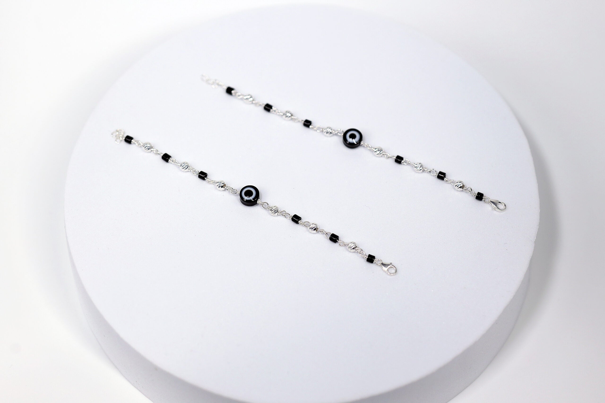 Black Evil Eye Cutiez Bracelet “Nazariya” for Kids (Pair-Set of Two) – Pure 925 Silver