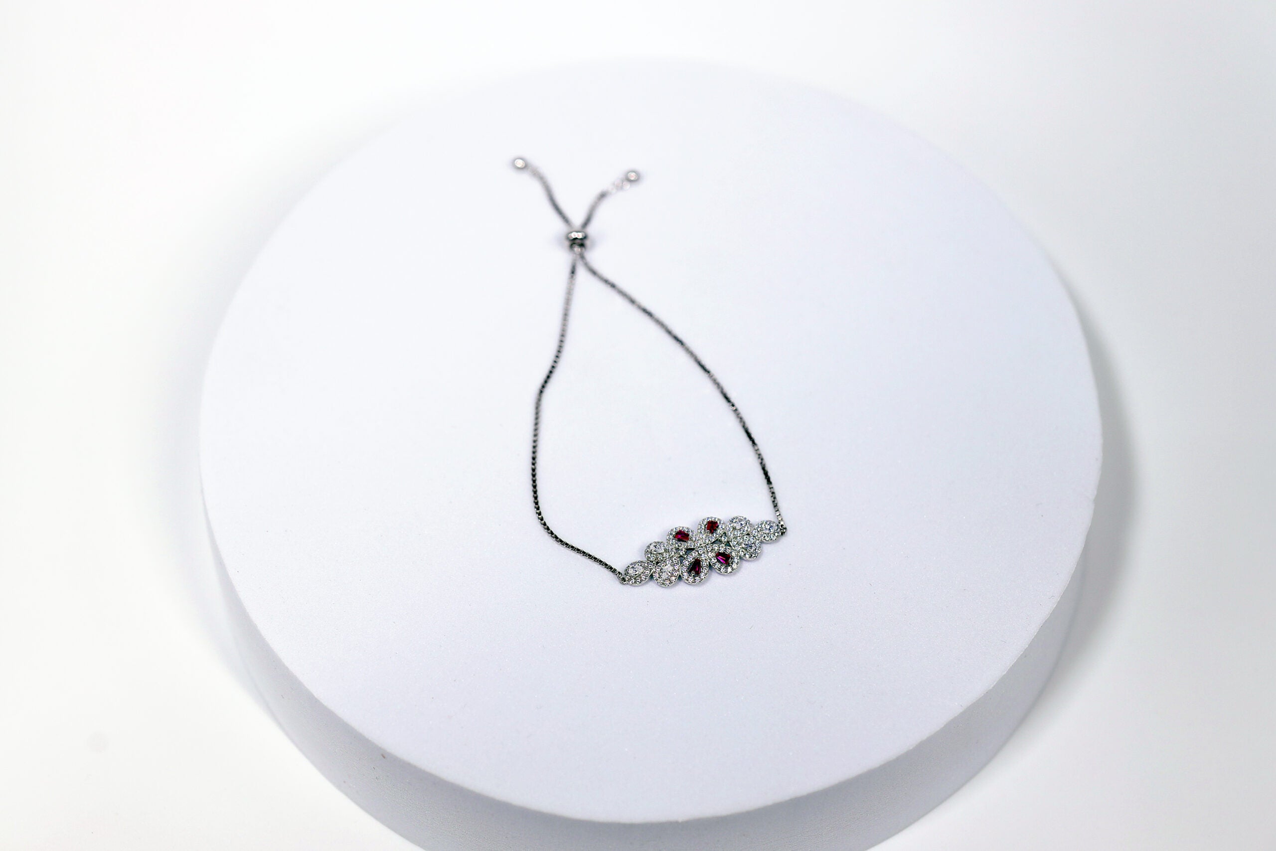 Rosette Pink Crystal Blossom Silver & Stone Bracelet for womens – Pure 925 Silver