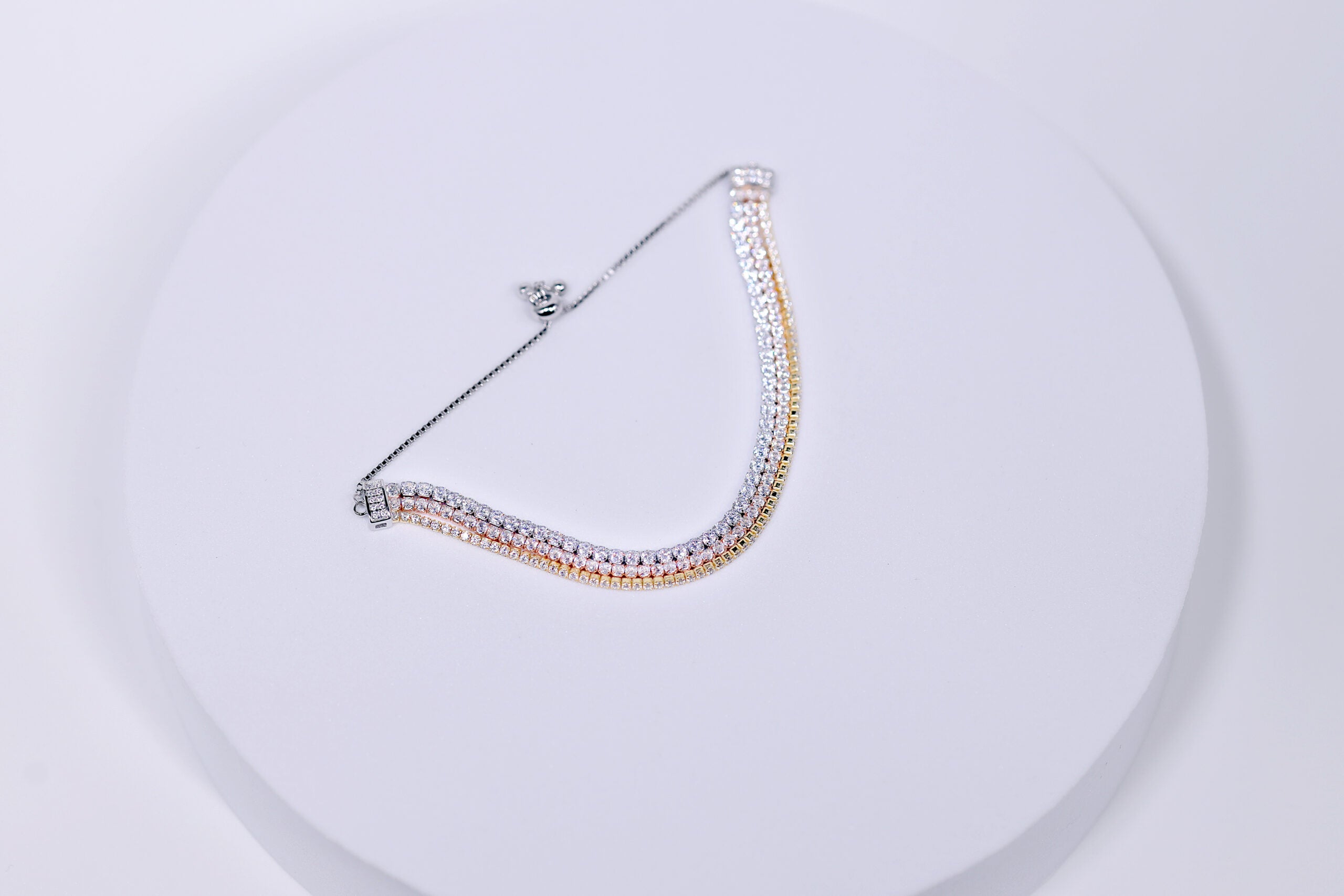 Étoile Glimmer Silver, Rose Gold & Golden Chain & Stone Bracelet for womens – Pure 925 Silver