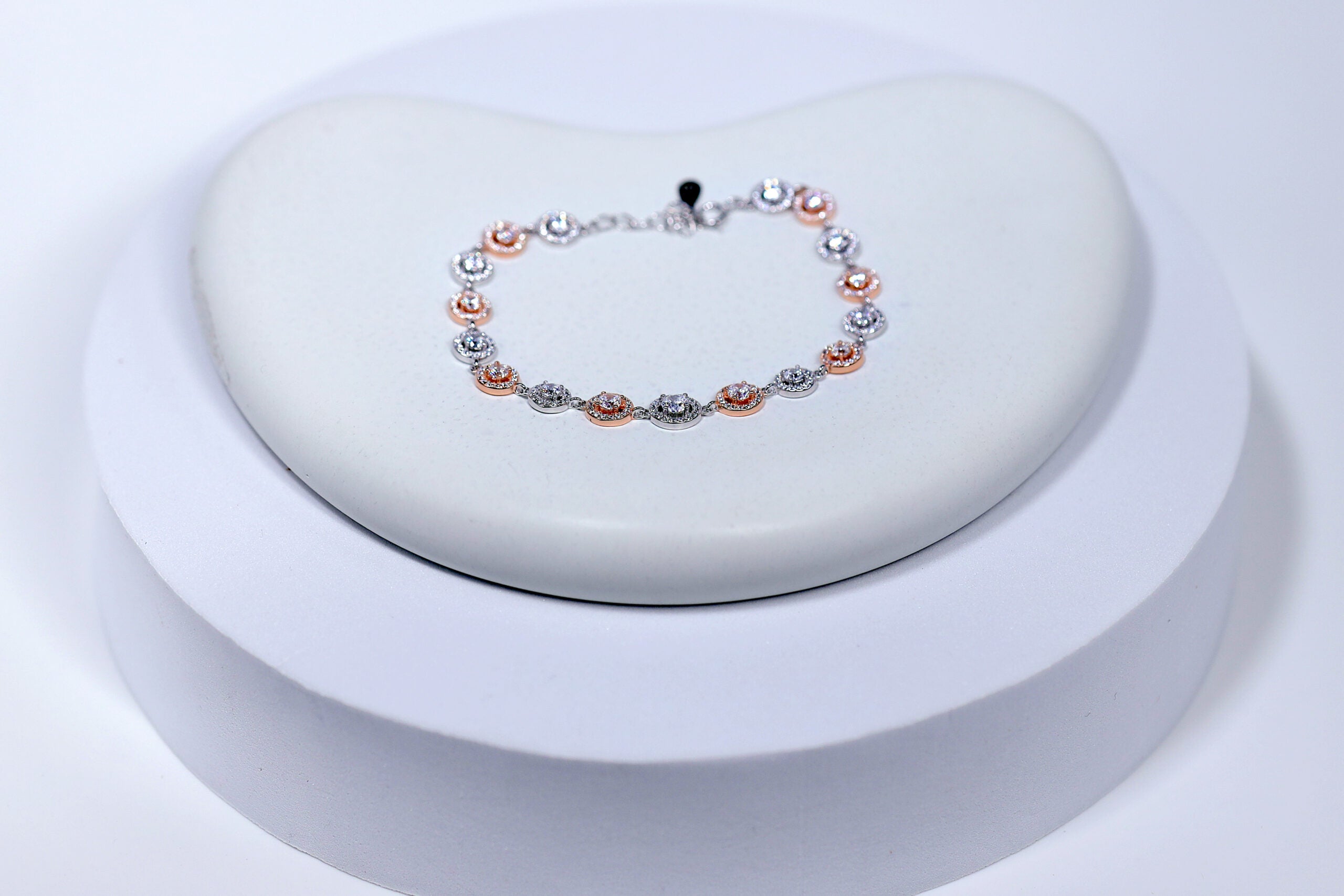 Celestia Crown Gem-encrusted round motifs Rose Gold, Silver & Stone Bracelet for womens – Pure 925 Silver