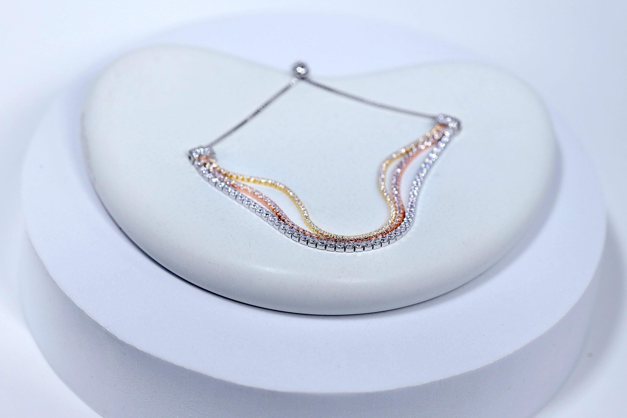 Étoile Glimmer Silver, Rose Gold & Golden Chain & Stone Bracelet for womens – Pure 925 Silver