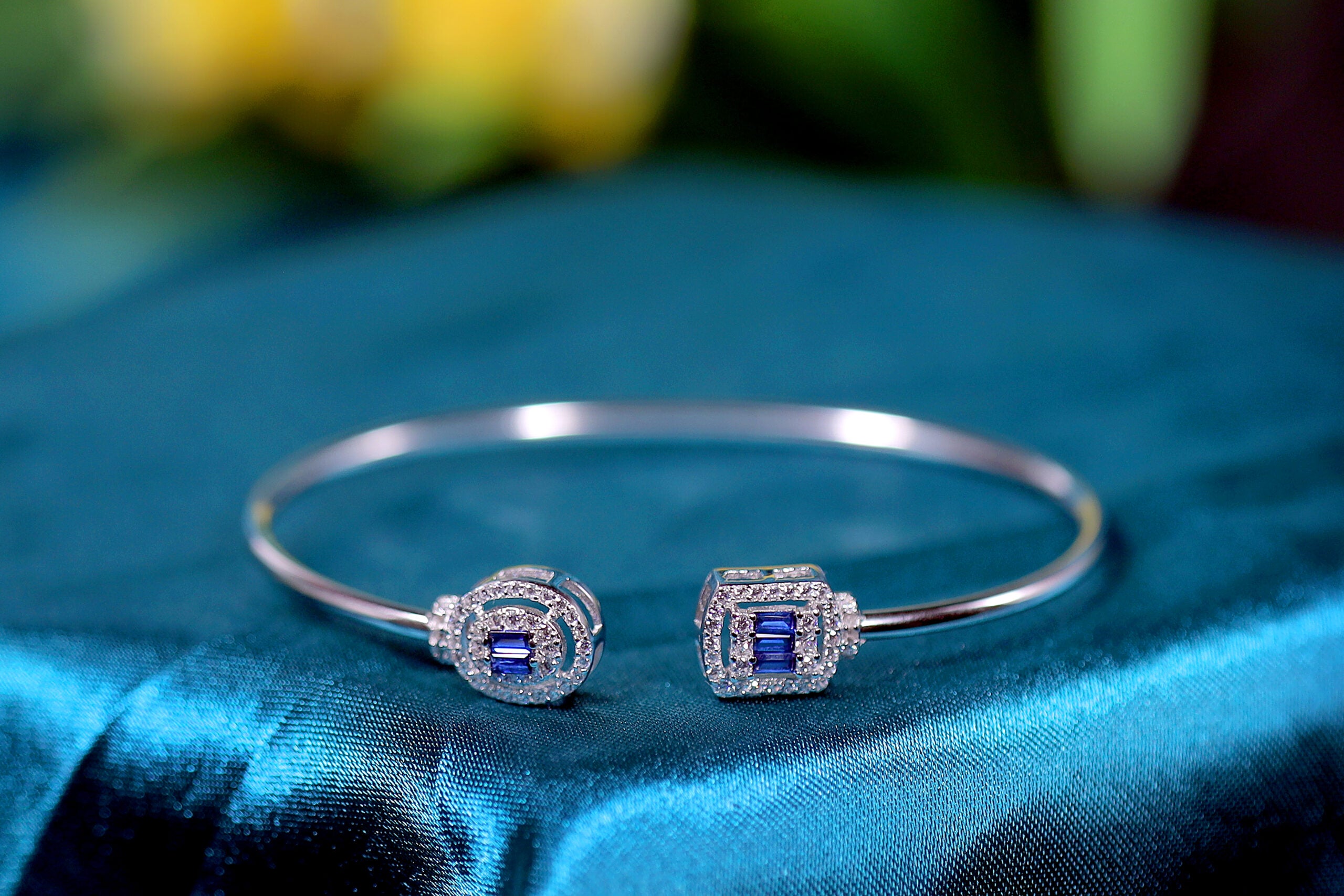 Bleu Sapphire Verge Silver & Stone Bracelet for womens – Pure 925 Silver