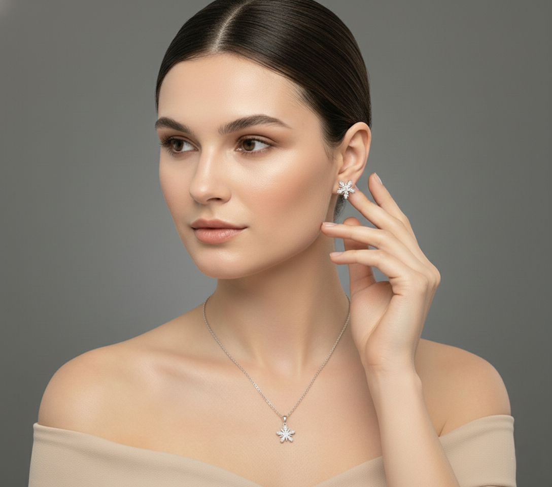 Vela Petal Cradle Pendant & Earrings Combo Set for womens – Pure 925 Silver
