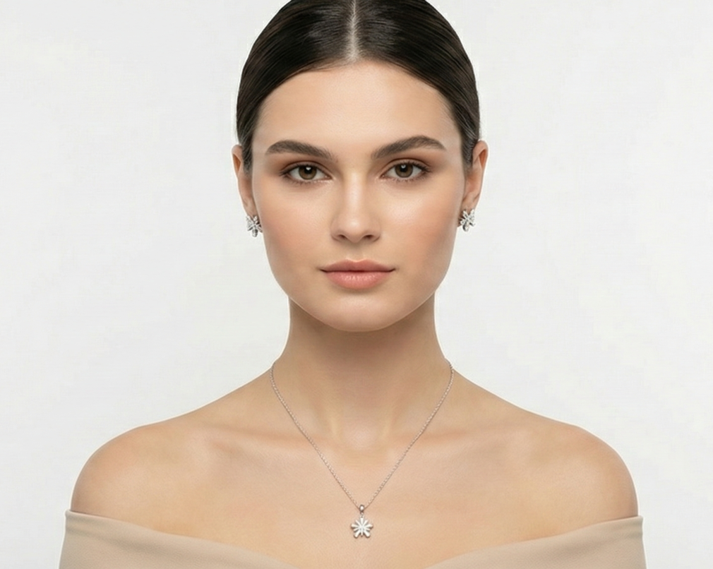 Vela Petal Cradle Pendant & Earrings Combo Set for womens – Pure 925 Silver
