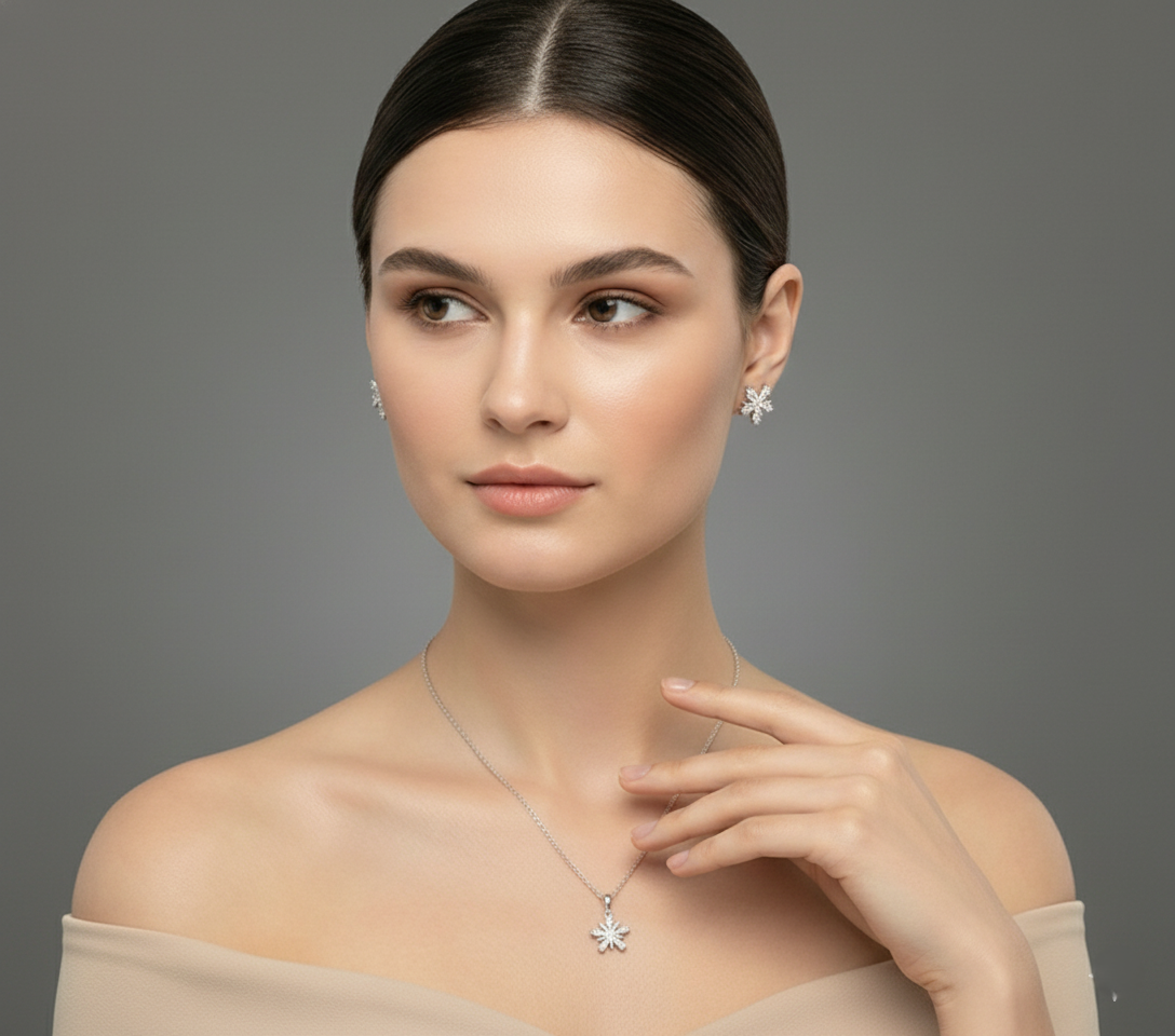 Vela Petal Cradle Pendant & Earrings Combo Set for womens – Pure 925 Silver