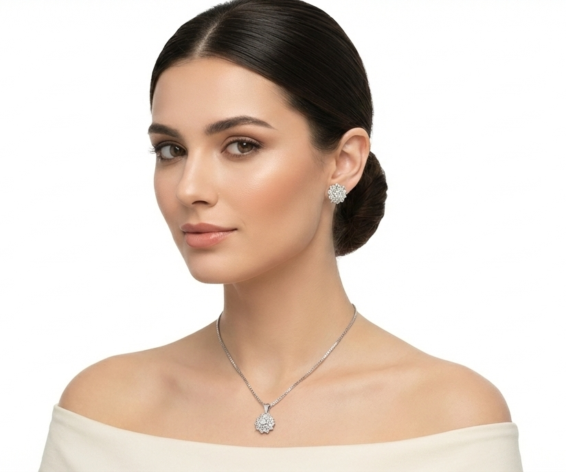 Crimson Gala Eternity Pendant & Earrings Combo Set for womens – Pure 925 Silver