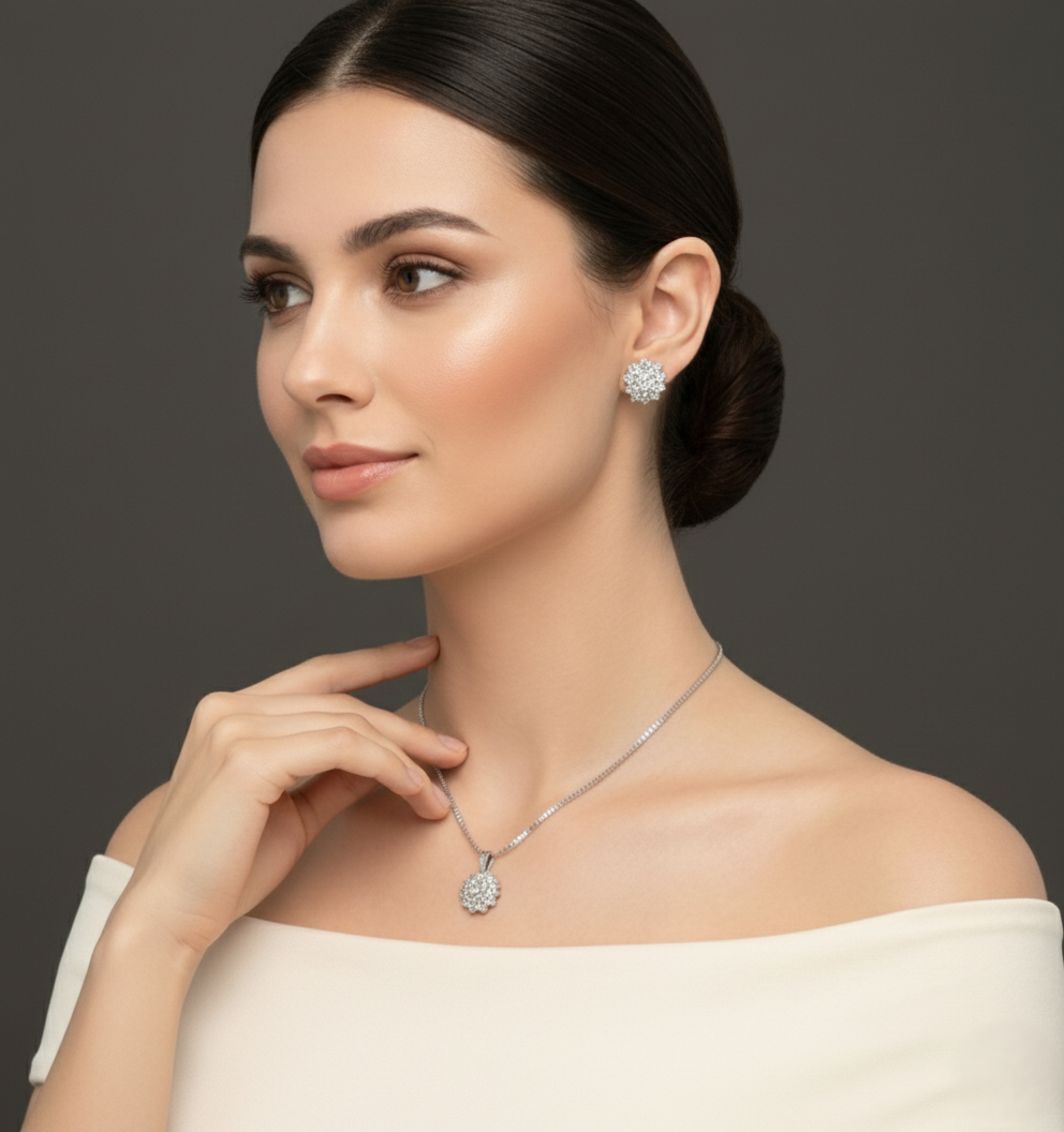Crimson Gala Eternity Pendant & Earrings Combo Set for womens – Pure 925 Silver
