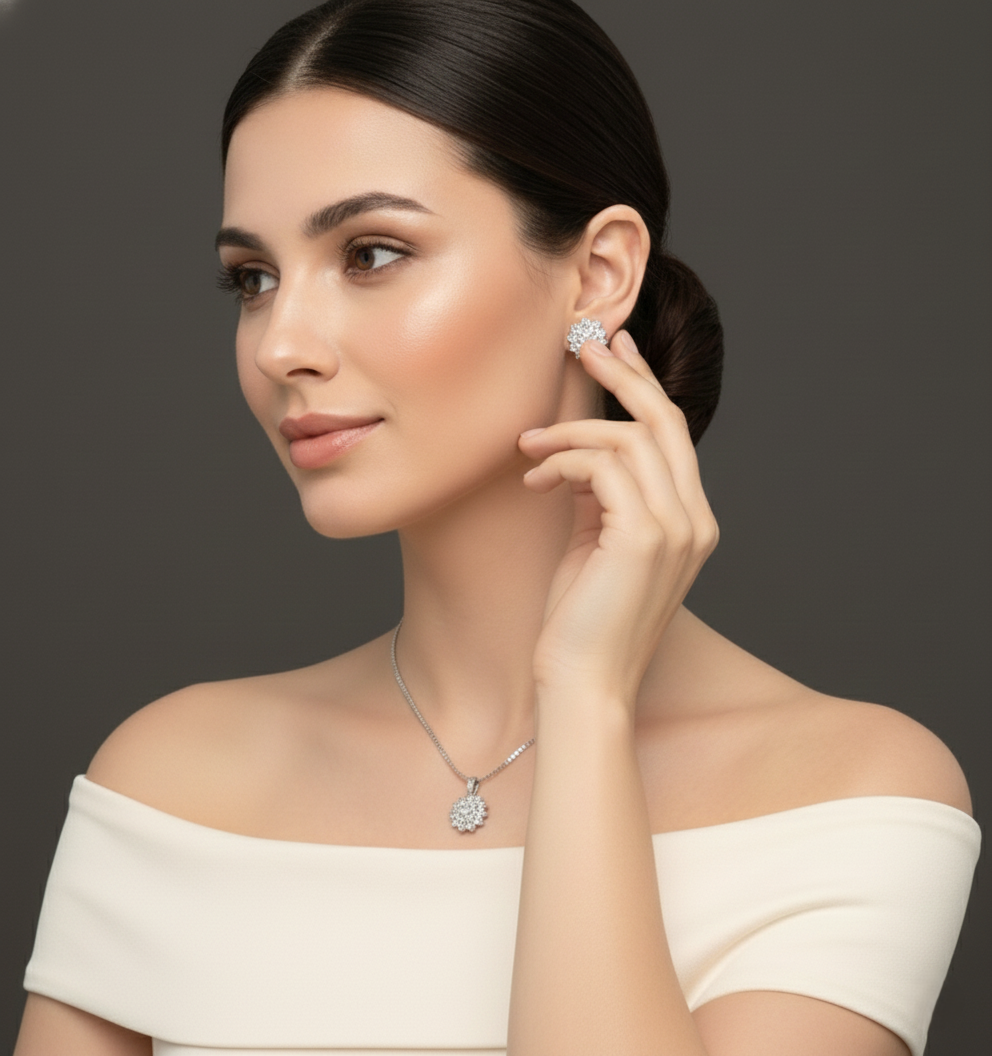 Crimson Gala Eternity Pendant & Earrings Combo Set for womens – Pure 925 Silver