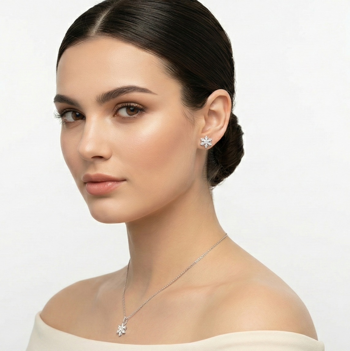 Snowflake Cluster Pendant & Earrings Combo Set for womens – Pure 925 Silver