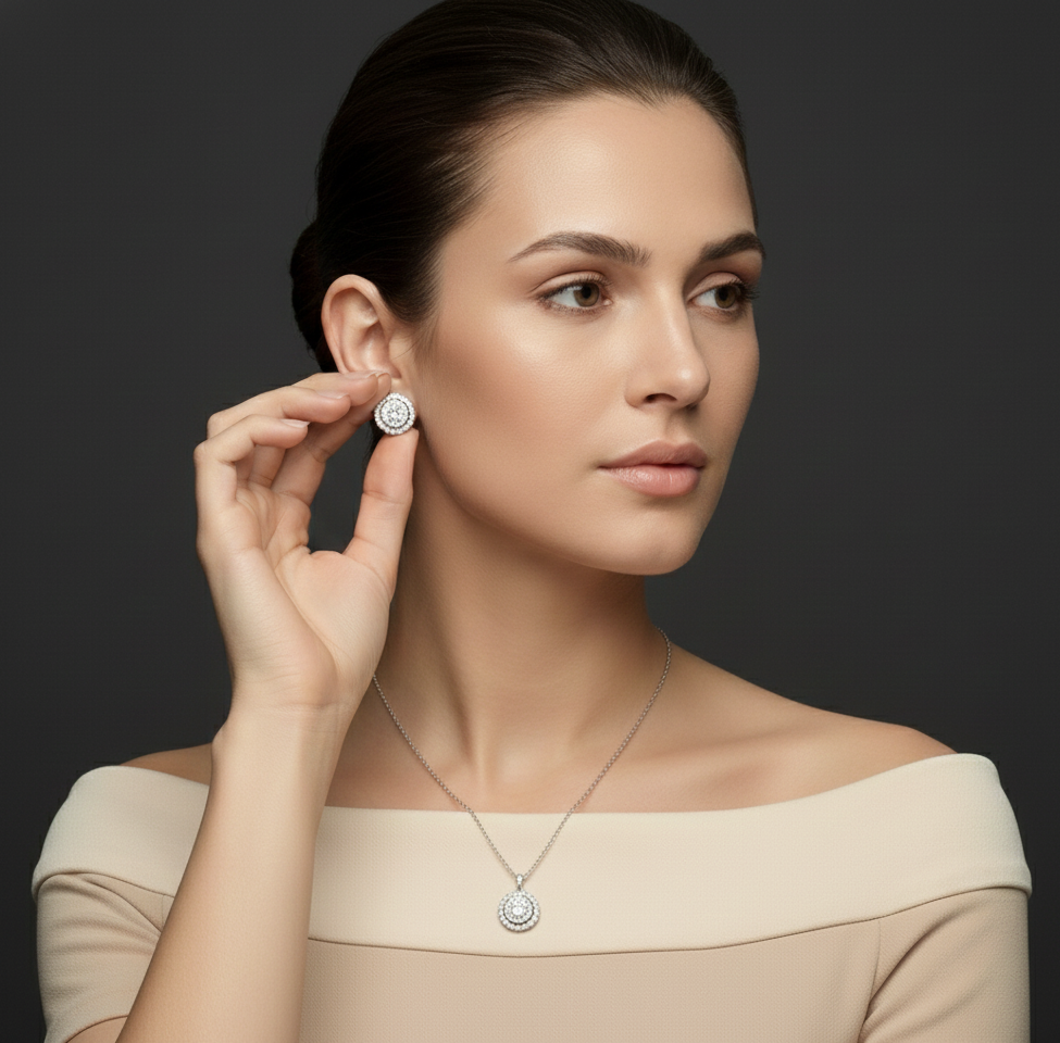 Aura Orbit Pendant & Earrings Combo Set for womens – Pure 925 Silver