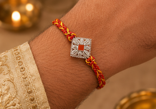 Royal Heritage Diamond Cut Rakhi – Pure 925 Sterling Silver