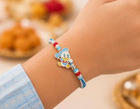 Donald Duck Charm Rakhi for Kids – Pure 925 Sterling Silver (Color of Thread May Vary)