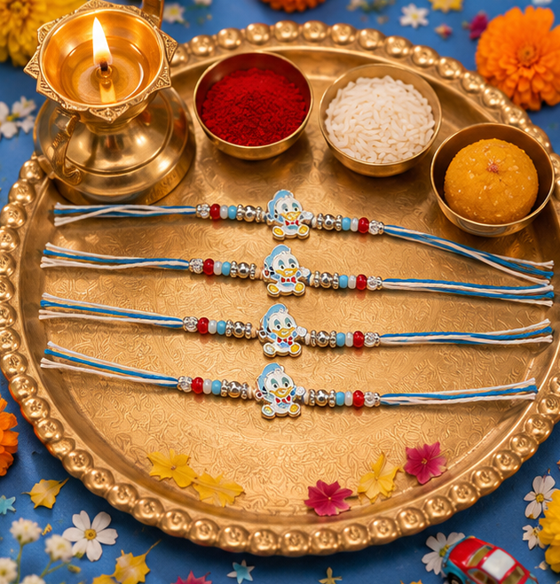 Donald Duck Charm Rakhi for Kids – Pure 925 Sterling Silver (Color of Thread May Vary)