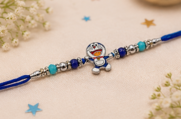 Doraemon Buddy Rakhi for Kids – Pure 925 Sterling Silver (Color of Thread May Vary)