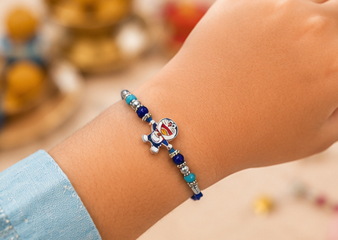 Doraemon Buddy Rakhi for Kids – Pure 925 Sterling Silver (Color of Thread May Vary)