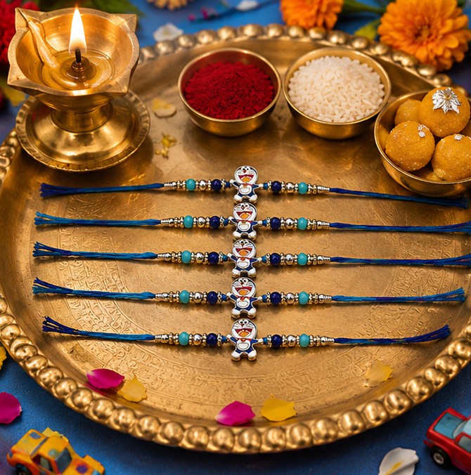 Doraemon Buddy Rakhi for Kids – Pure 925 Sterling Silver (Color of Thread May Vary)
