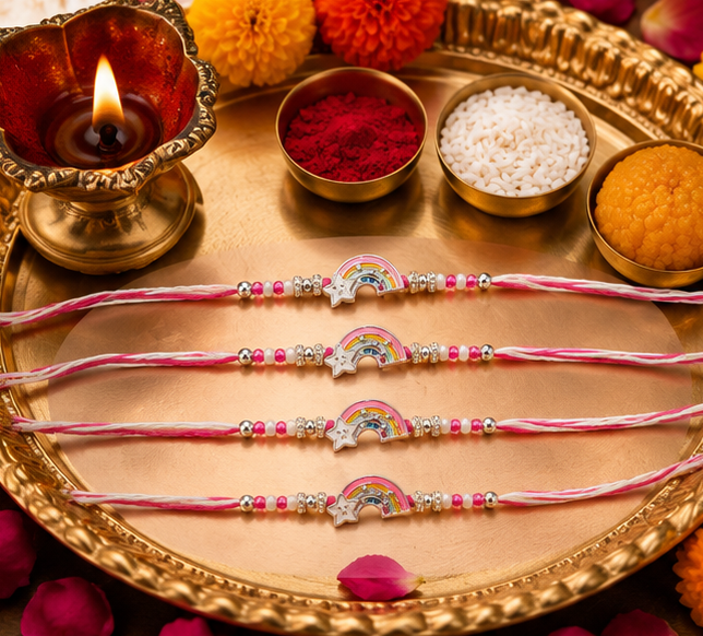 Rainbow Wishes Rakhi for Kids – Pure 925 Sterling Silver