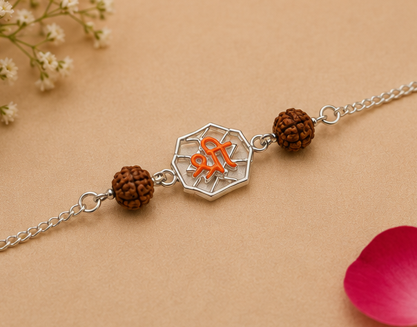 श्री (shree) Rudraksha Rakhi – Pure 925 Sterling Silver