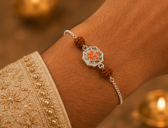 श्री (shree) Rudraksha Rakhi – Pure 925 Sterling Silver
