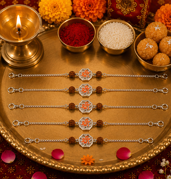 श्री (shree) Rudraksha Rakhi – Pure 925 Sterling Silver