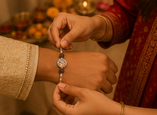 Divine Rudraksha ॐ (Om) Rakhi – Pure 925 Sterling Silver