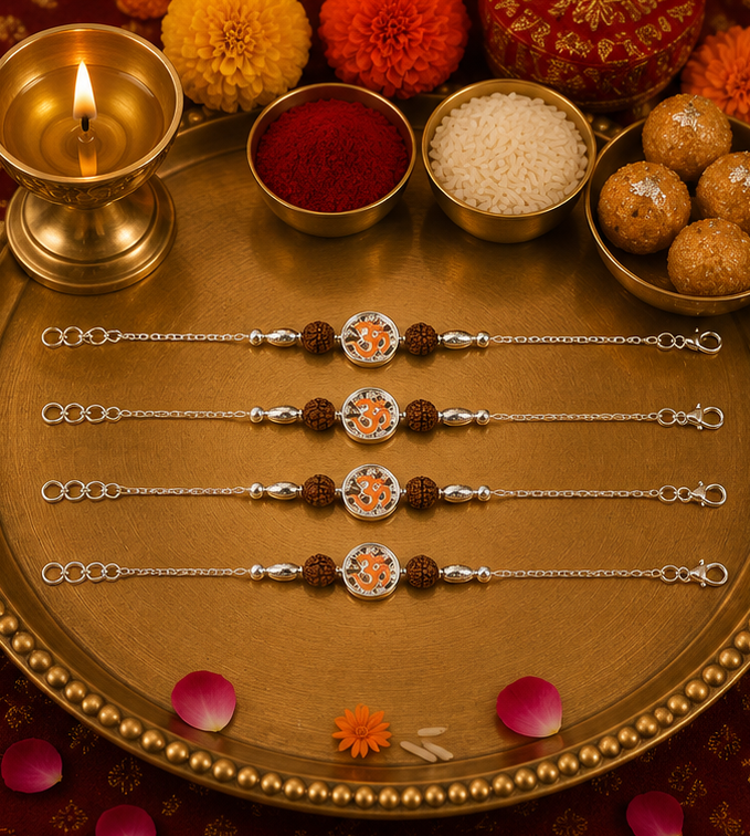 Divine Rudraksha ॐ (Om) Rakhi – Pure 925 Sterling Silver