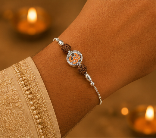 Divine Rudraksha ॐ (Om) Rakhi – Pure 925 Sterling Silver