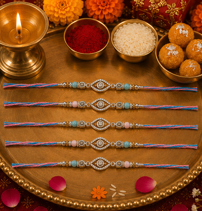 Divine Drishti Evil Eye Silver Rakhi – Pure 925 Sterling Silver (Color of Thread May Vary)