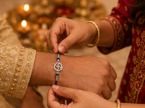 Divine ॐ (Om) Aura Rakhi – Pure 925 Sterling Silver (Color of Thread May Vary)