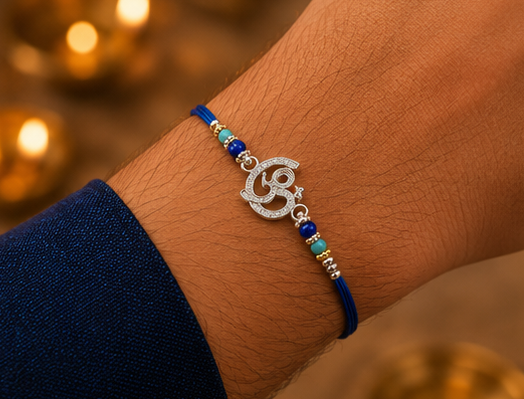 Divine ॐ (Om) Aura Rakhi – Pure 925 Sterling Silver (Color of Thread May Vary)