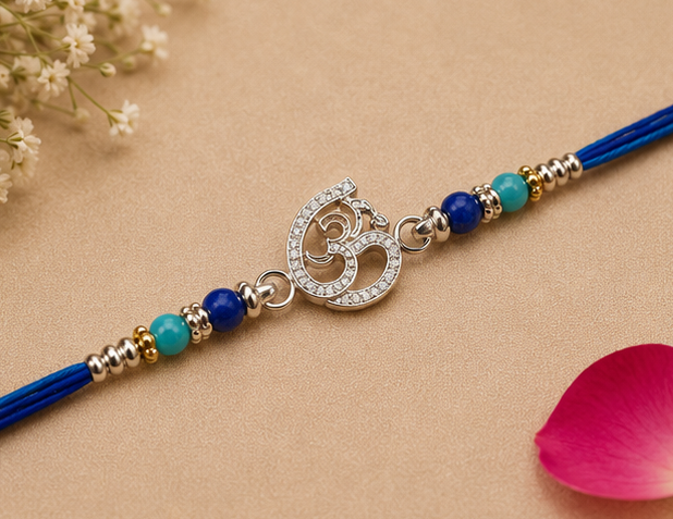 Divine ॐ (Om) Aura Rakhi – Pure 925 Sterling Silver (Color of Thread May Vary)