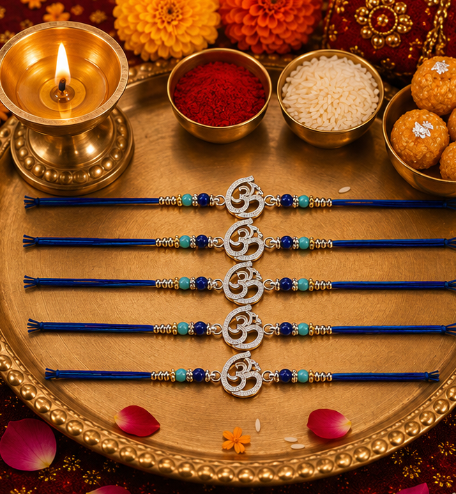 Divine ॐ (Om) Aura Rakhi – Pure 925 Sterling Silver (Color of Thread May Vary)