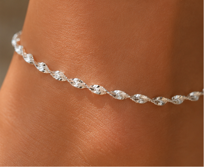 Moonlit Twist Anklet for womens – Pure 925 Silver