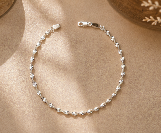 Moonlit Twist Anklet for womens – Pure 925 Silver