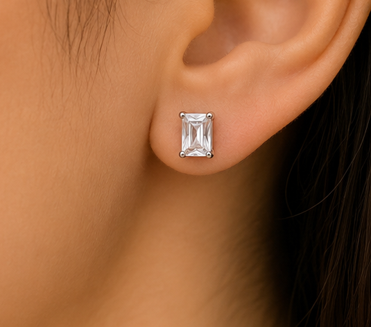Crystal Luxe Rectangle Studs Earrings for Womens and Kids – Pure 925 Silver