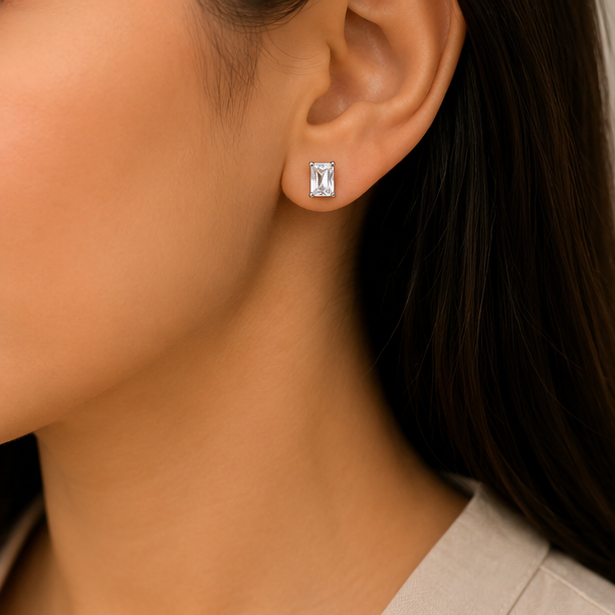 Crystal Luxe Rectangle Studs Earrings for Womens and Kids – Pure 925 Silver