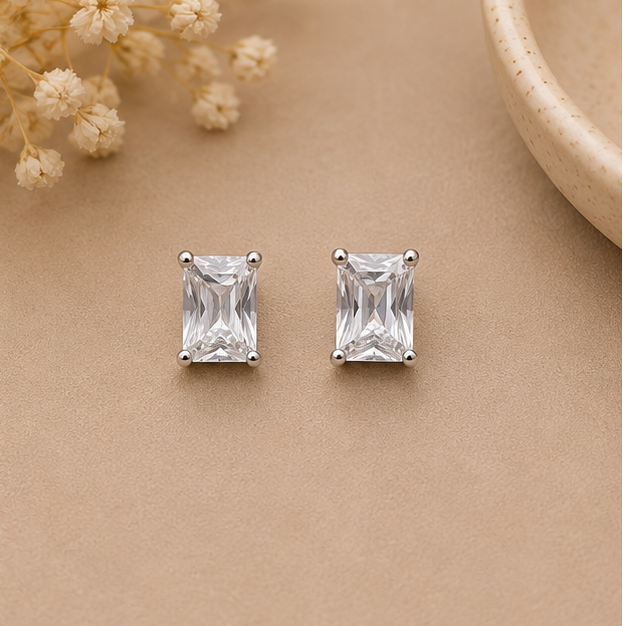 Crystal Luxe Rectangle Studs Earrings for Womens and Kids – Pure 925 Silver
