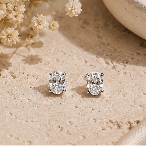 Crystal Luxe Oval Studs for womens – Pure 925 Silver