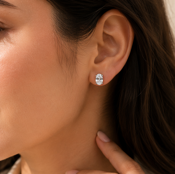 Crystal Luxe Oval Studs for womens – Pure 925 Silver